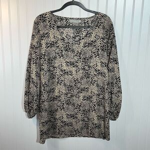 Belongsci Boutique Tunic Top Women’s Large Brown Black Animal Print Long Sleeve